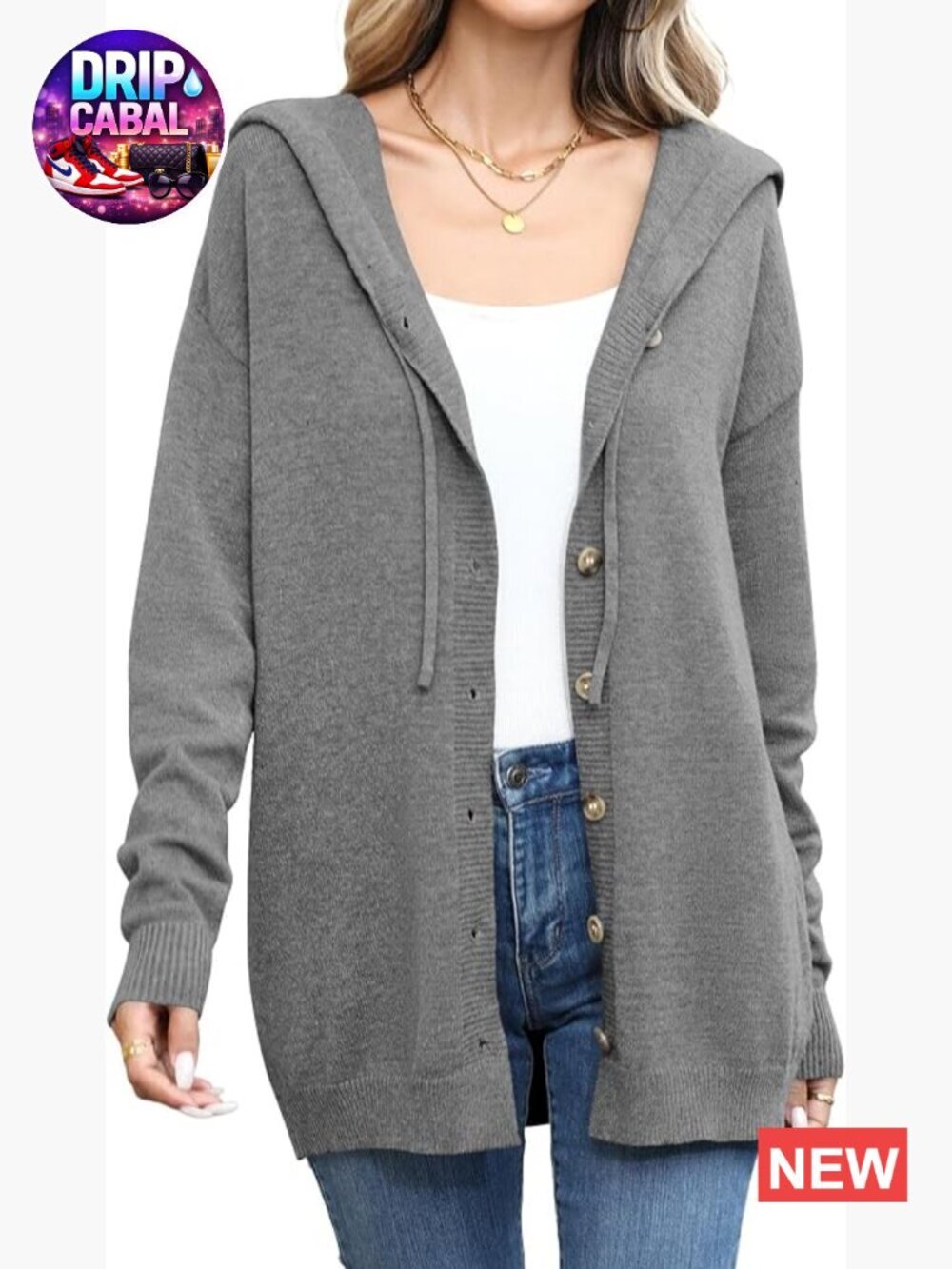 Women's Button Down Hoodie Cardigan Sweater Long Sleeve Open Front Knit Fall